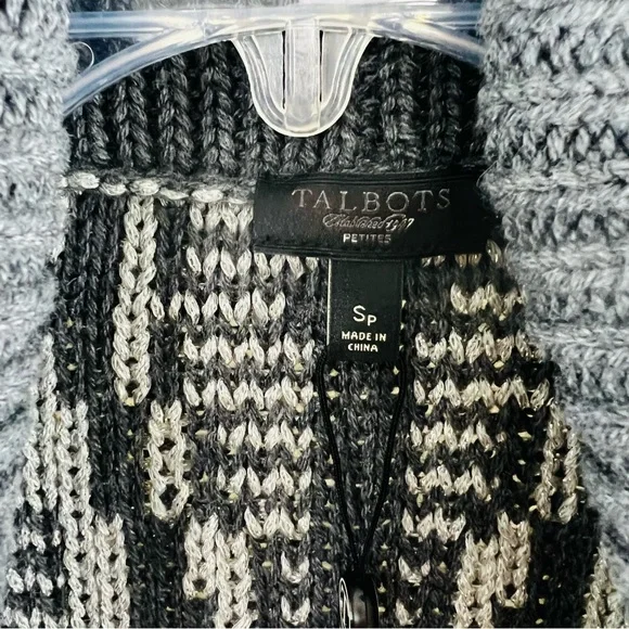 NWT! Talbots Mid Length Wool Blend Chunky Knit Geometric Gray Metallic Thread - Picture 5 of 12